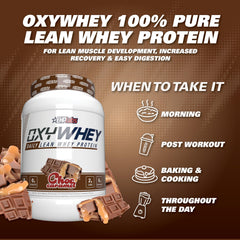 EHP Labs OxyWhey probiotics icon beside bottle highlights gut friendly formula