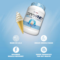 OxyWhey shake being poured demonstrates a smooth texture and enjoyable flavor.