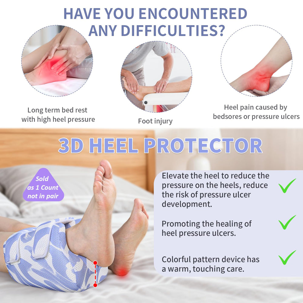 The EHUCONGAITB heel protector shows pressure relief and ankle elevation.