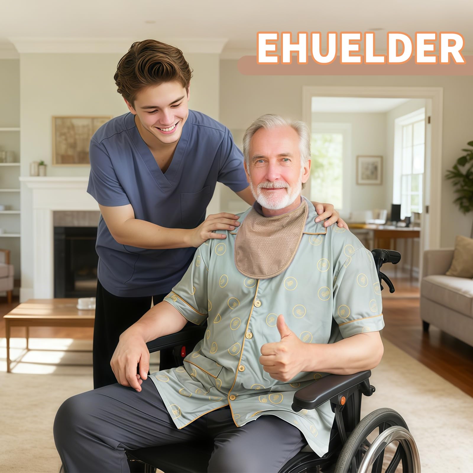 EHUELDER tracheostomy cover close-up shows 3-layer filter improving airflow.