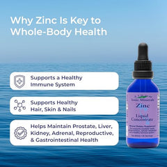 Zinc liquid bottle label close-up highlighting natural ingredients.