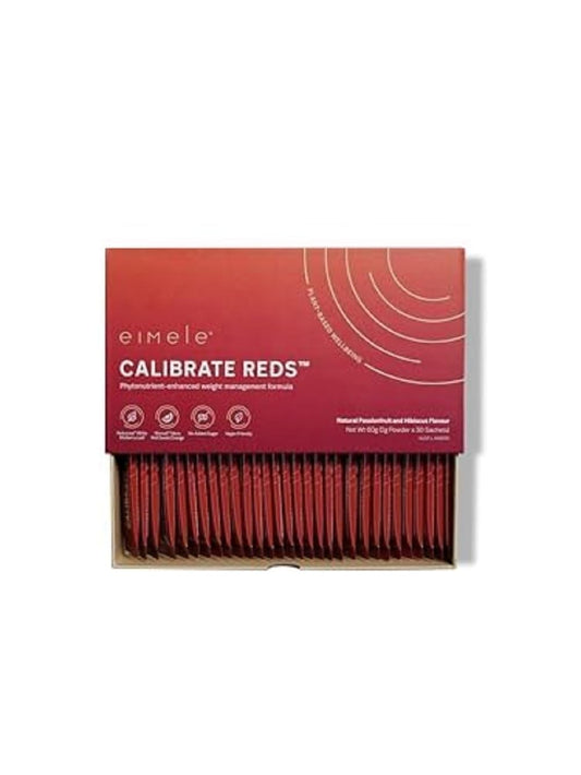 eimele Calibrate Reds bottle front showing vegan weight support with natural ingredients