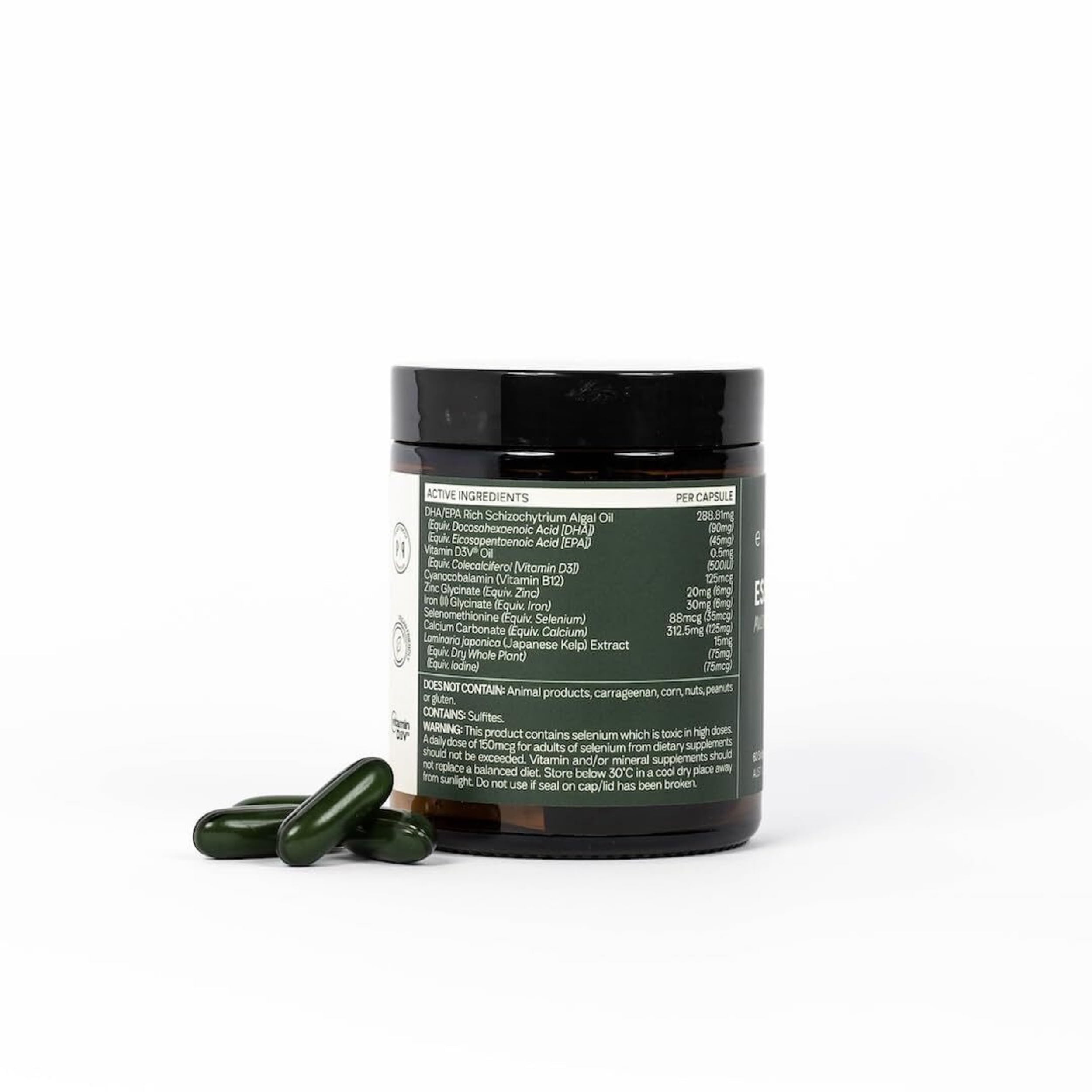 eimele Essential 8 nutrition facts label highlighting eight core nutrients.