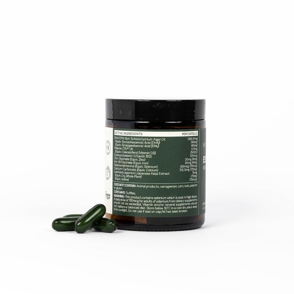 eimele Essential 8 nutrition facts label highlighting eight core nutrients.