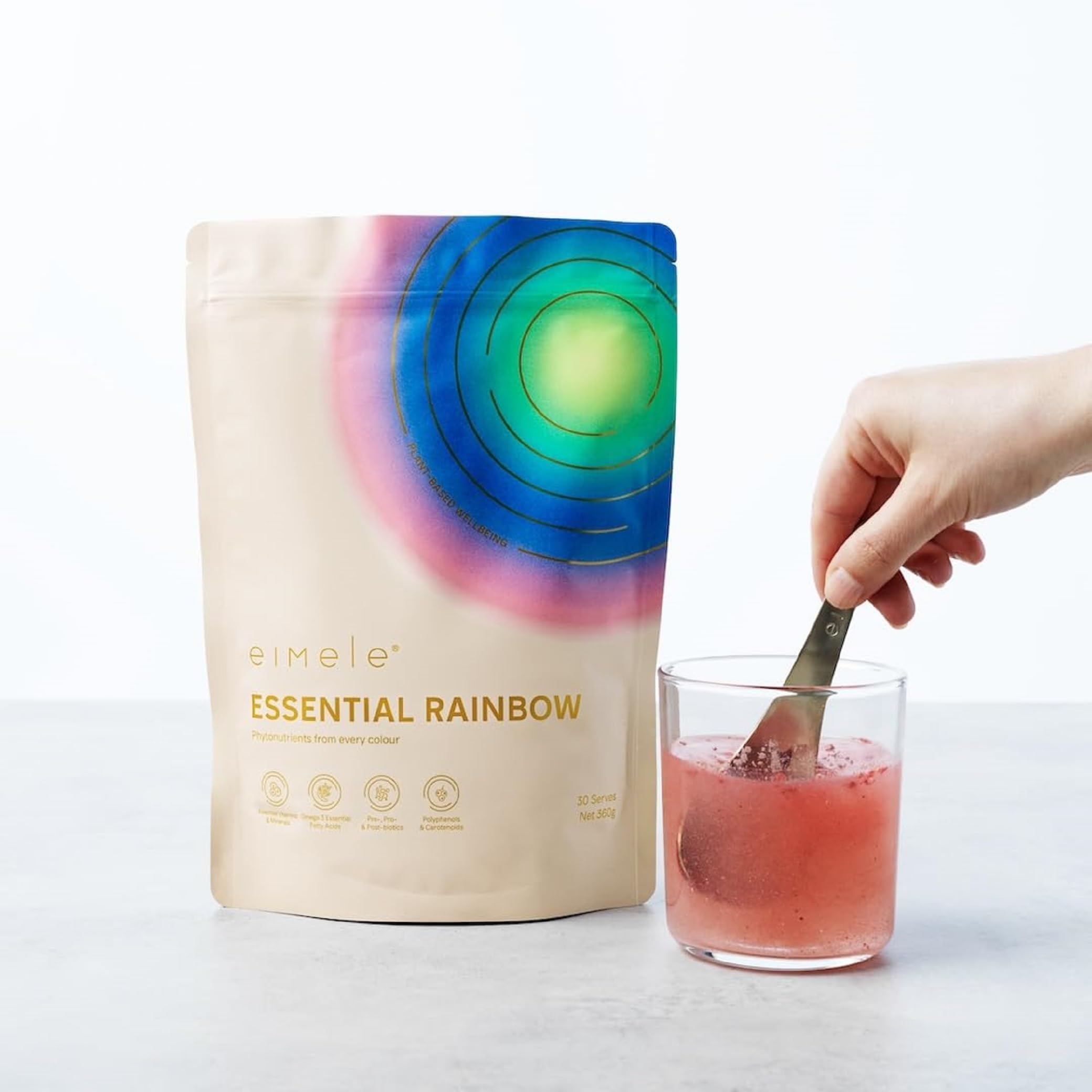 eimele Essential Rainbow ingredient chart closeup showing diverse antioxidants.