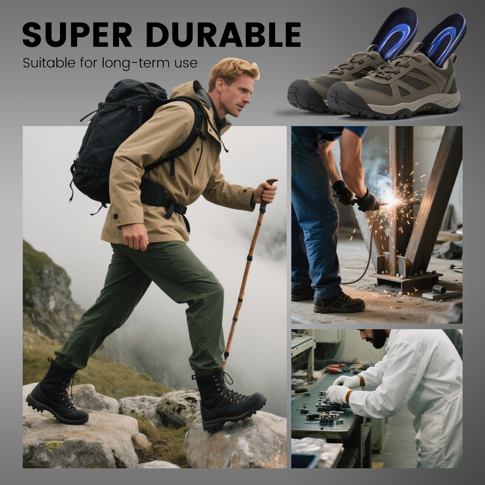 EIRMAT insoles in work boots illustrate versatile use for standing all day.