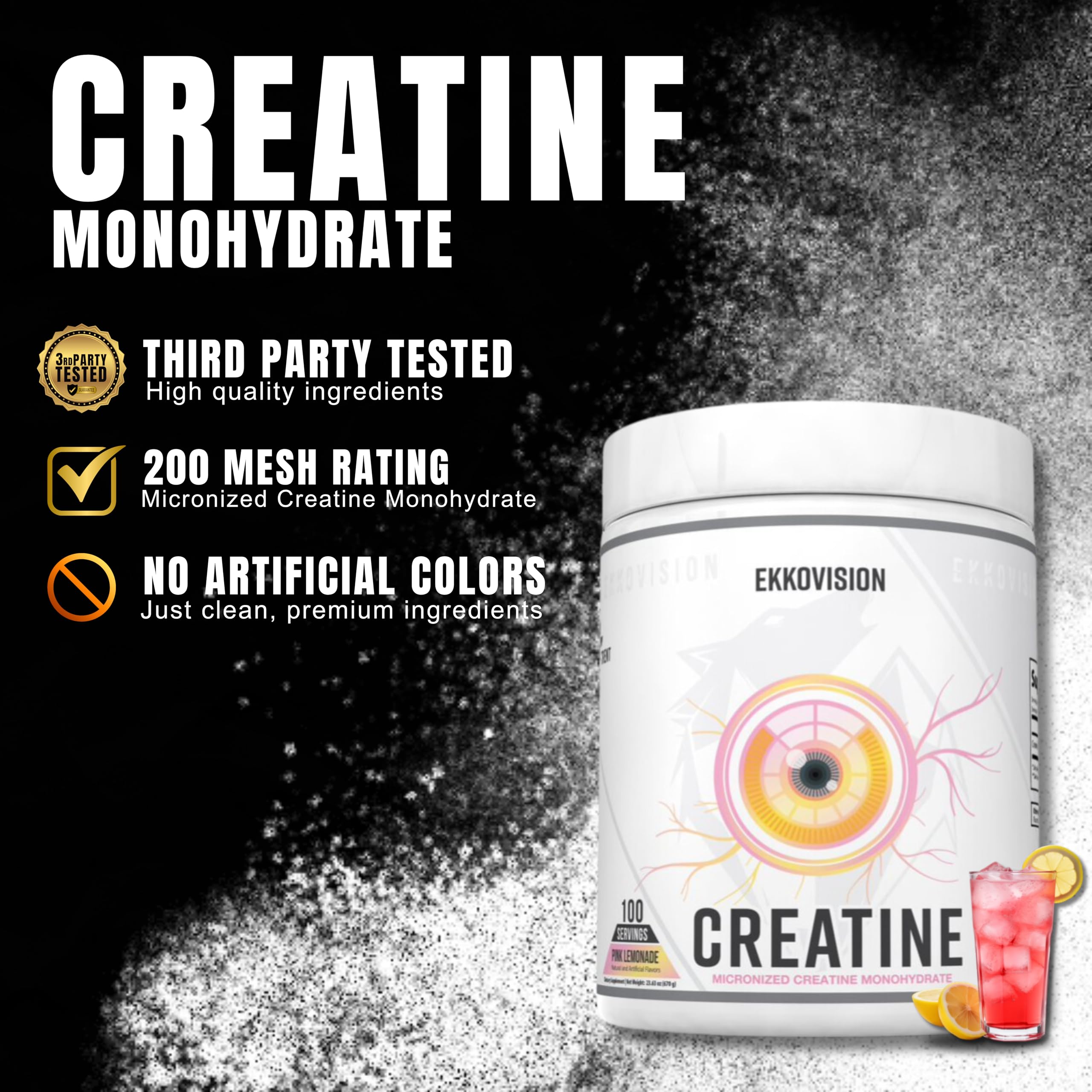 Ekkovision Creatine Monohydrate powder dissolving smoothly in water