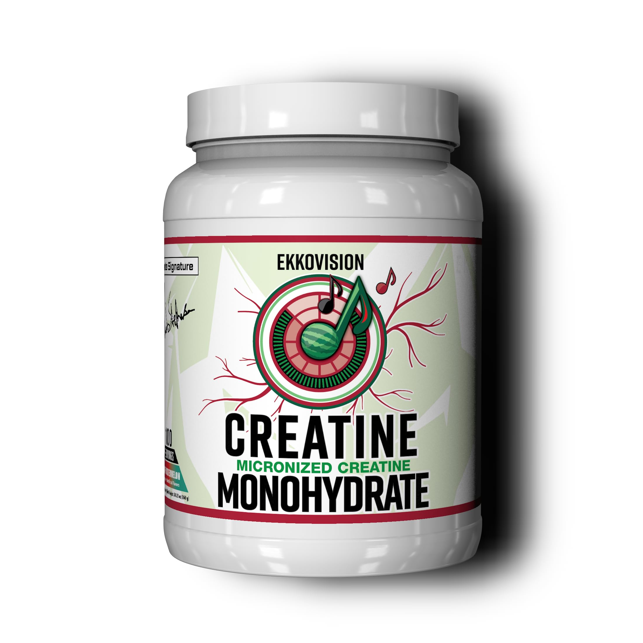 Ekkovision creatine monohydrate powder in a jar for smooth mixing during workouts.