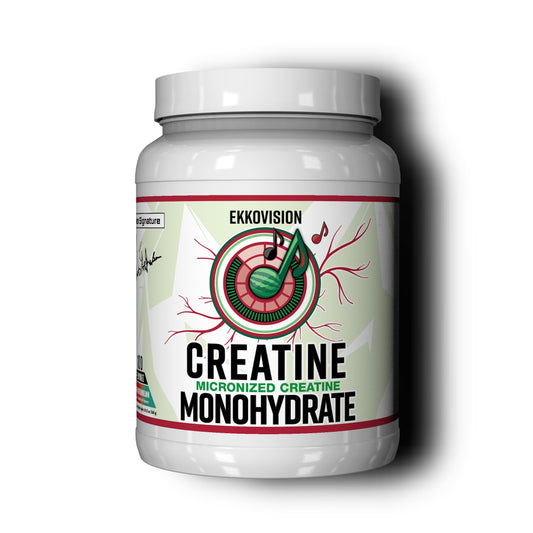 Ekkovision creatine monohydrate powder in a jar for smooth mixing during workouts.