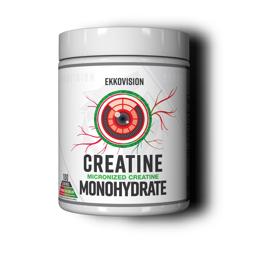 Ekkovision Creatine raspberry watermelon powder bottle for easy mixing.