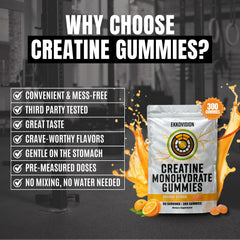 Ekkovision Creatine Monohydrate Gummies texture closeup highlights chewy consistency.