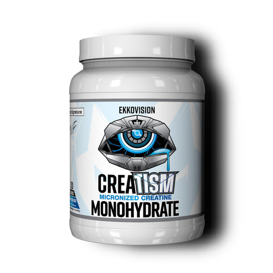 Ekkovision Creatine Monohydrate bottle in blue razz supports clean energy during workouts