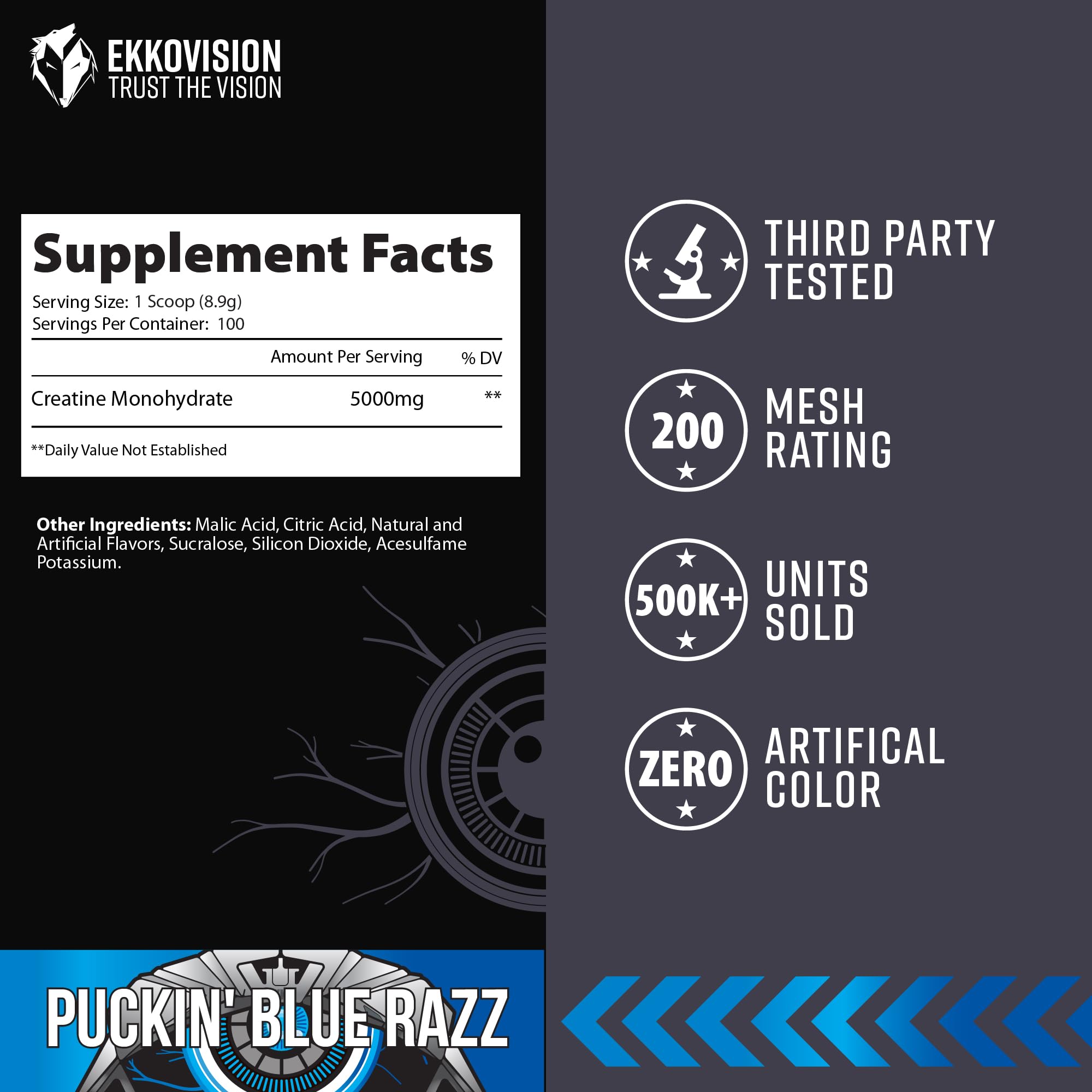 Ekkovision Creatine Monohydrate scoop blends into a smoothie for convenient use