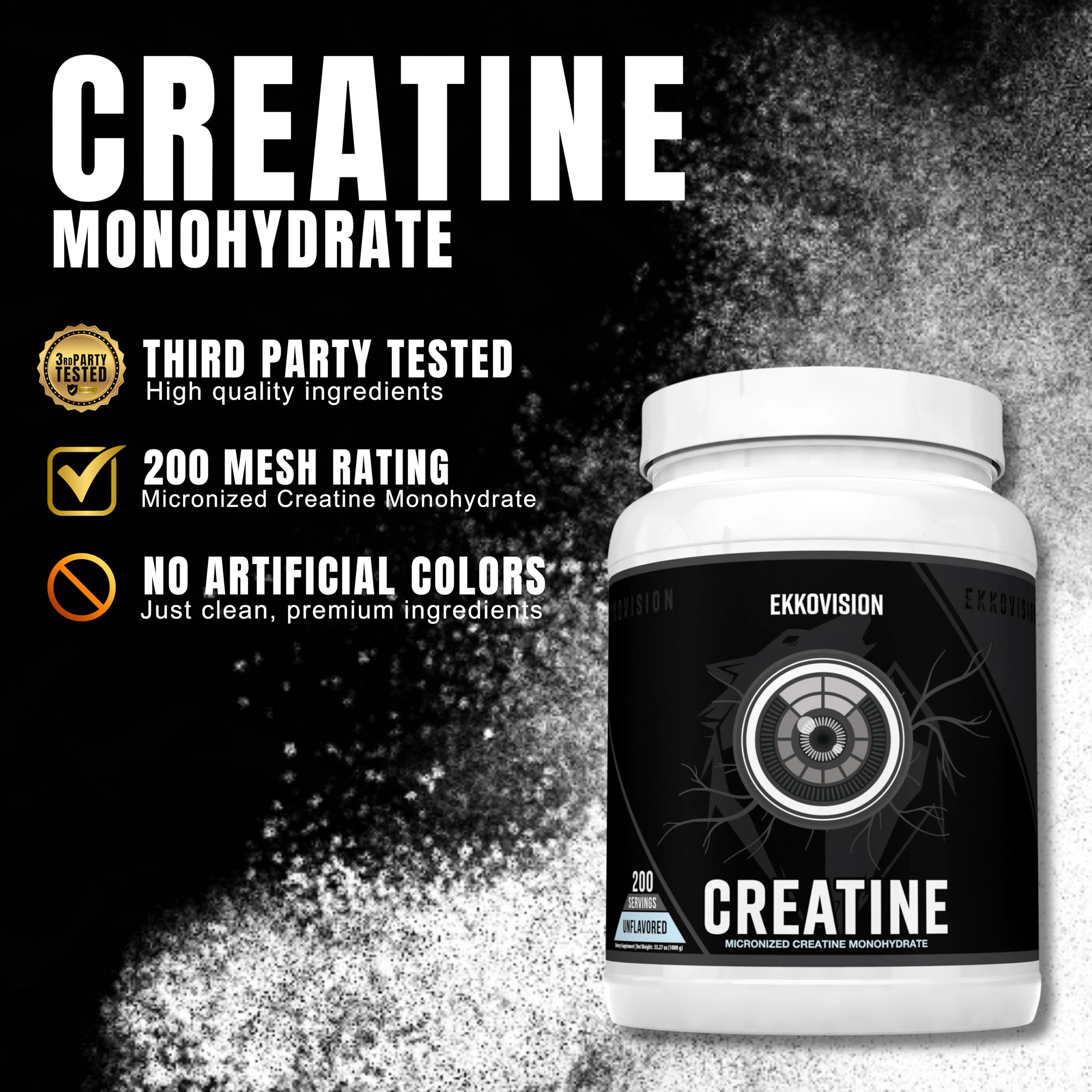 Ekkovision Creatine unflavored formula blends into drinks without altering taste.