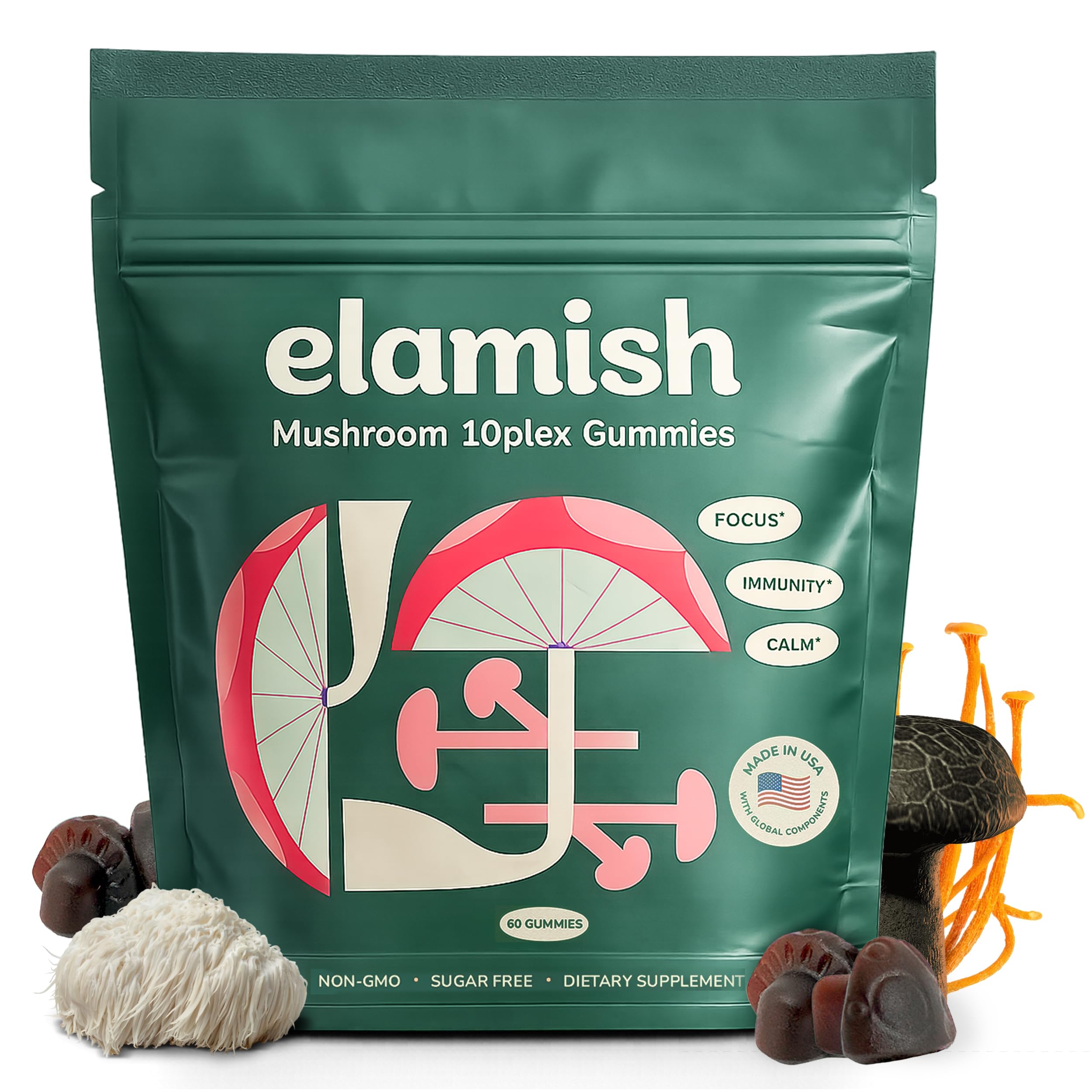 Elamish Mushroom Gummies focus clarity bottle for improved concentration