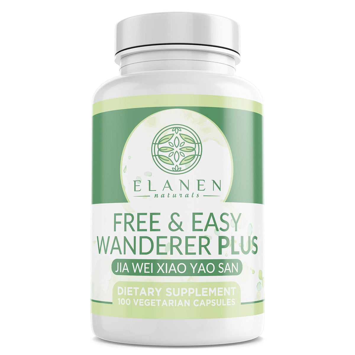 Elanen Naturals Jia Wei Xiao Yao San bottle front with 100 vegetable capsules.