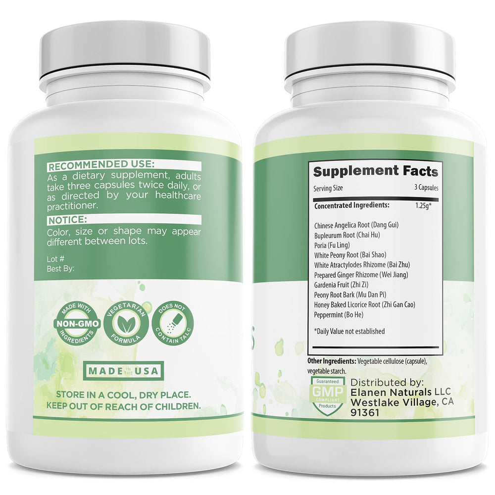 Elanen Naturals Jia Wei Xiao Yao San capsules lined up for daily use.