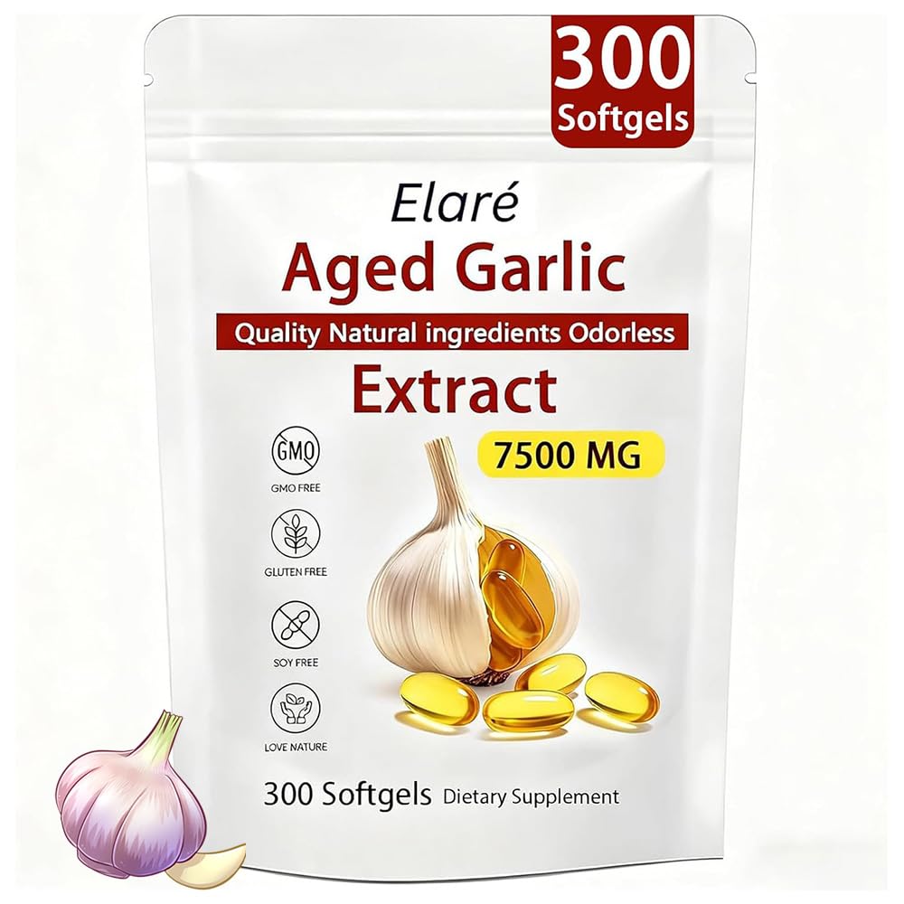 Elare Aged Garlic Extract softgel front view, odorless and easy to take