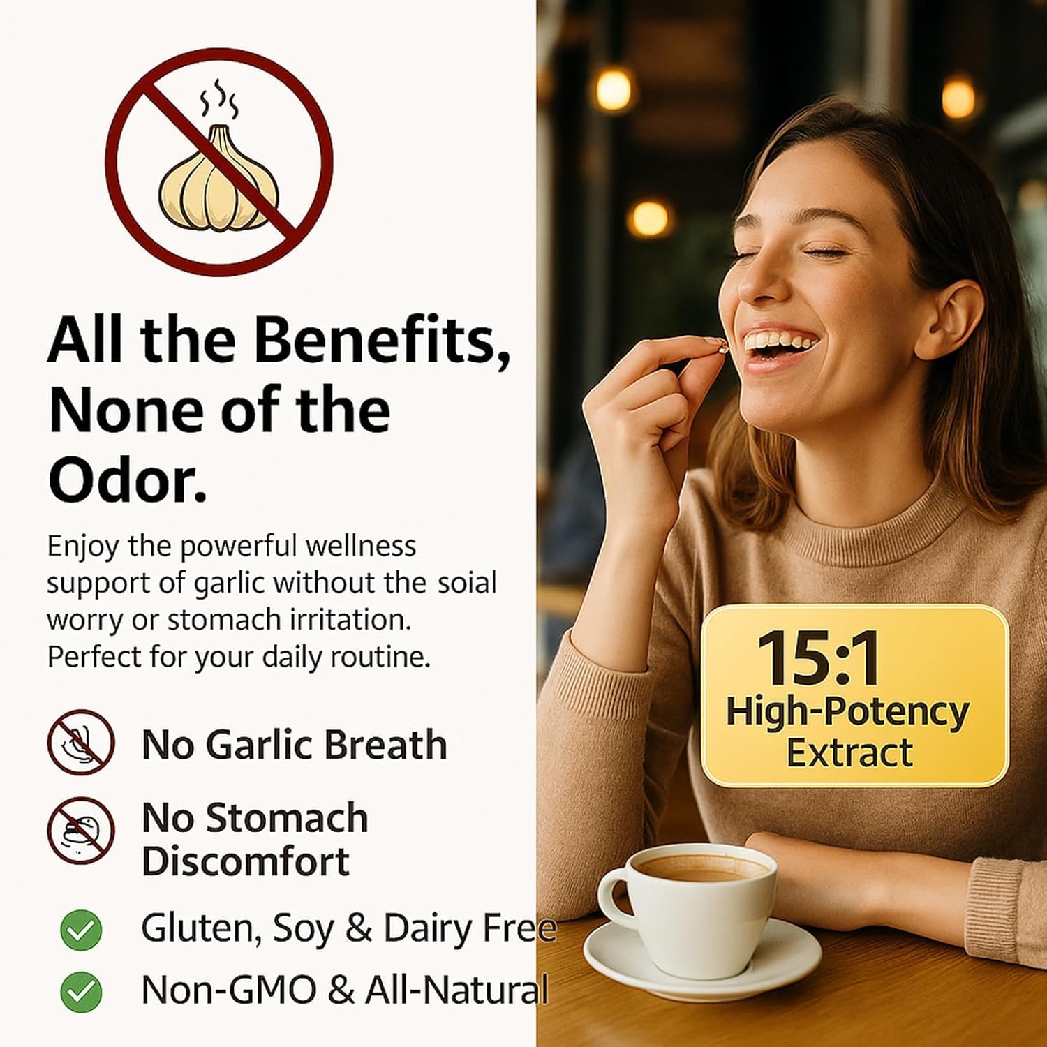 Elare non-GMO gluten-free garlic supplement for clean-label routines.