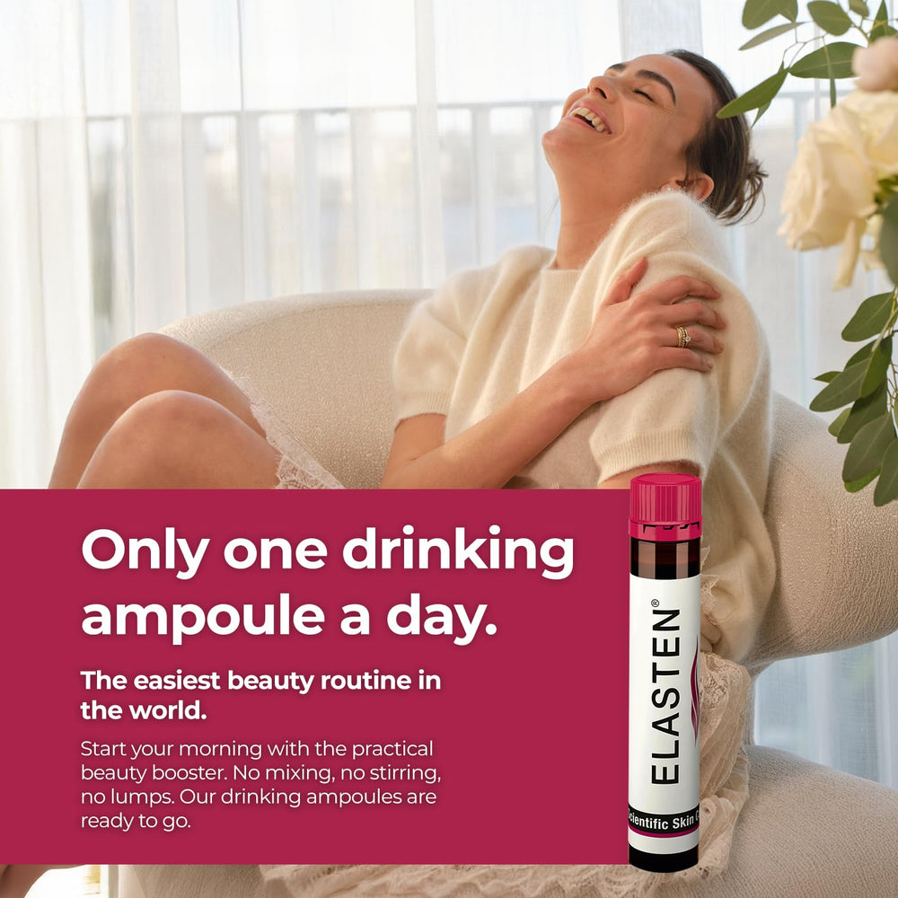 Hand holding ELASTEN bottle ready to take as part of a routine.