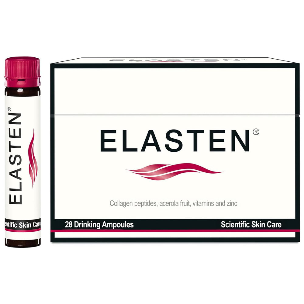 Elasten collagen ampoules bottle close-up for a daily radiant skin routine.