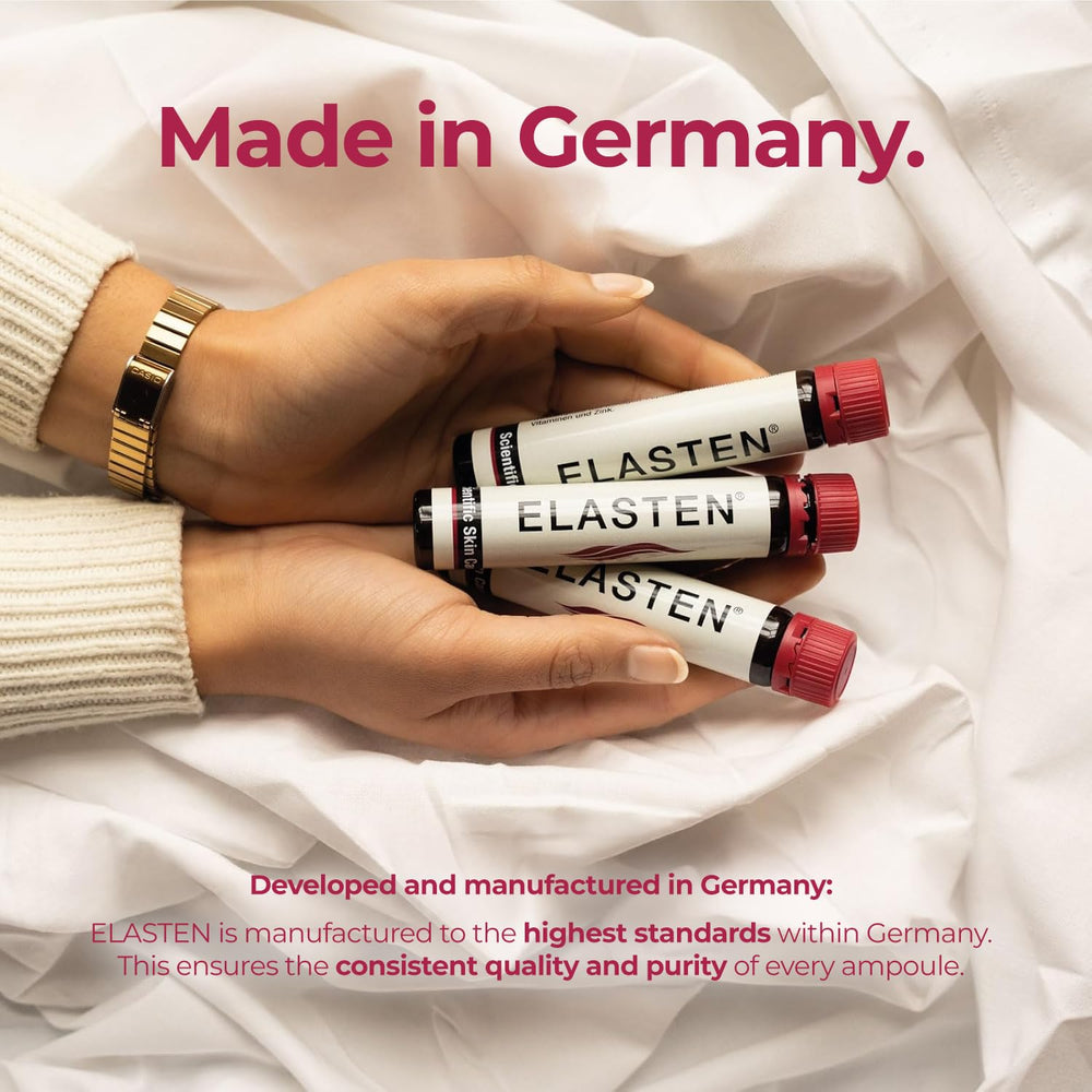 Red berry and cherry flavor label on ELASTEN bottle.
