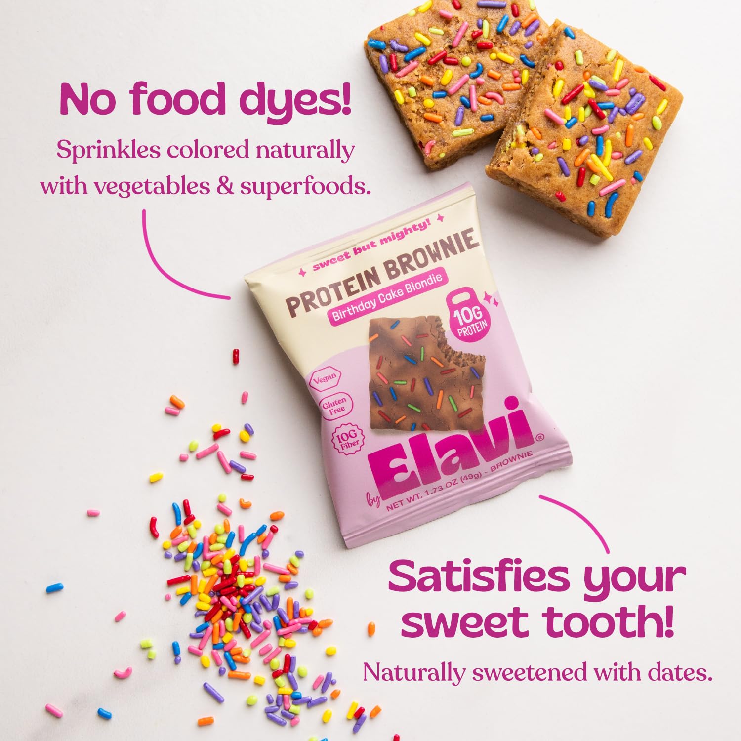 Elavi dye-free rainbow sprinkles close-up highlight vibrant natural color boost.