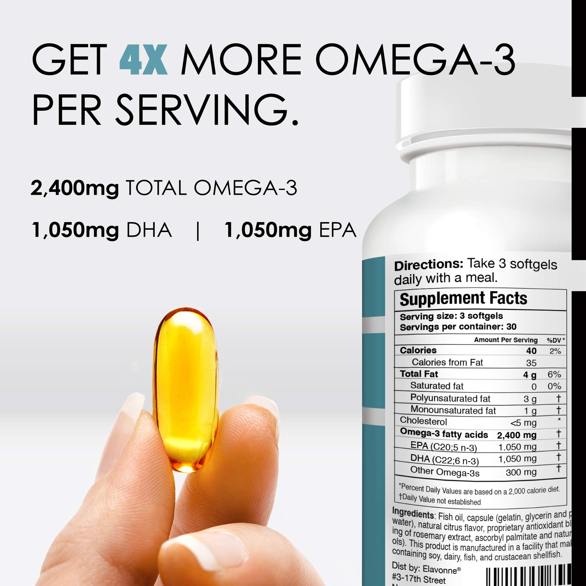 Elavonne Norway Pure Omega-3 softgels pour illustrating easy daily dosing