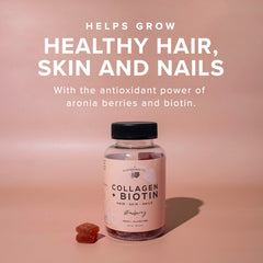 The Elderberry Co. gummies label highlights aronia berries and vegan ingredients for skin support.