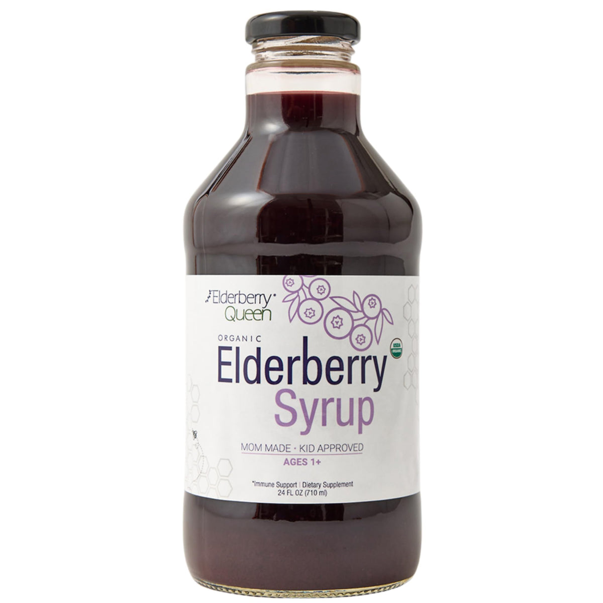 Elderberry Queen bottle pour showing smooth dosing for kids and adults