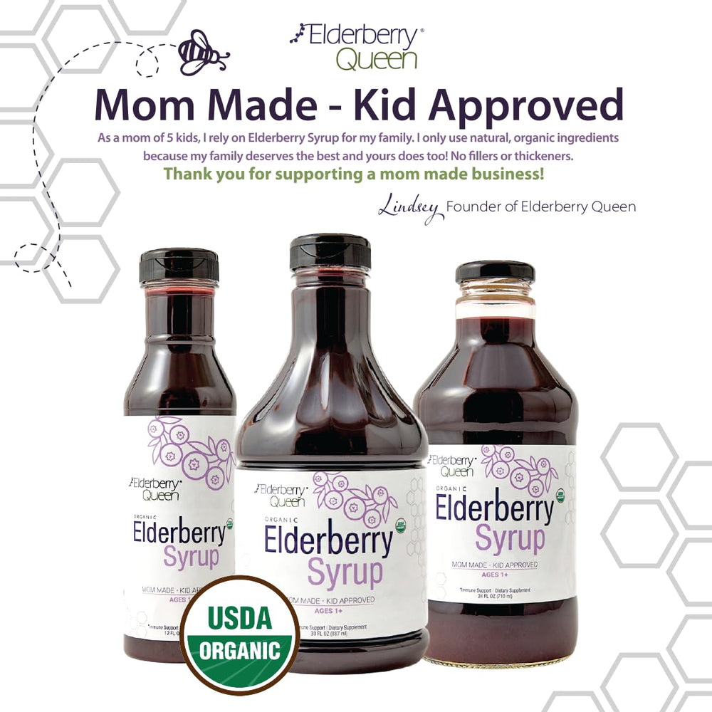 Spoon-ready texture of Elderberry Queen syrup appears gentle and easy to swallow.