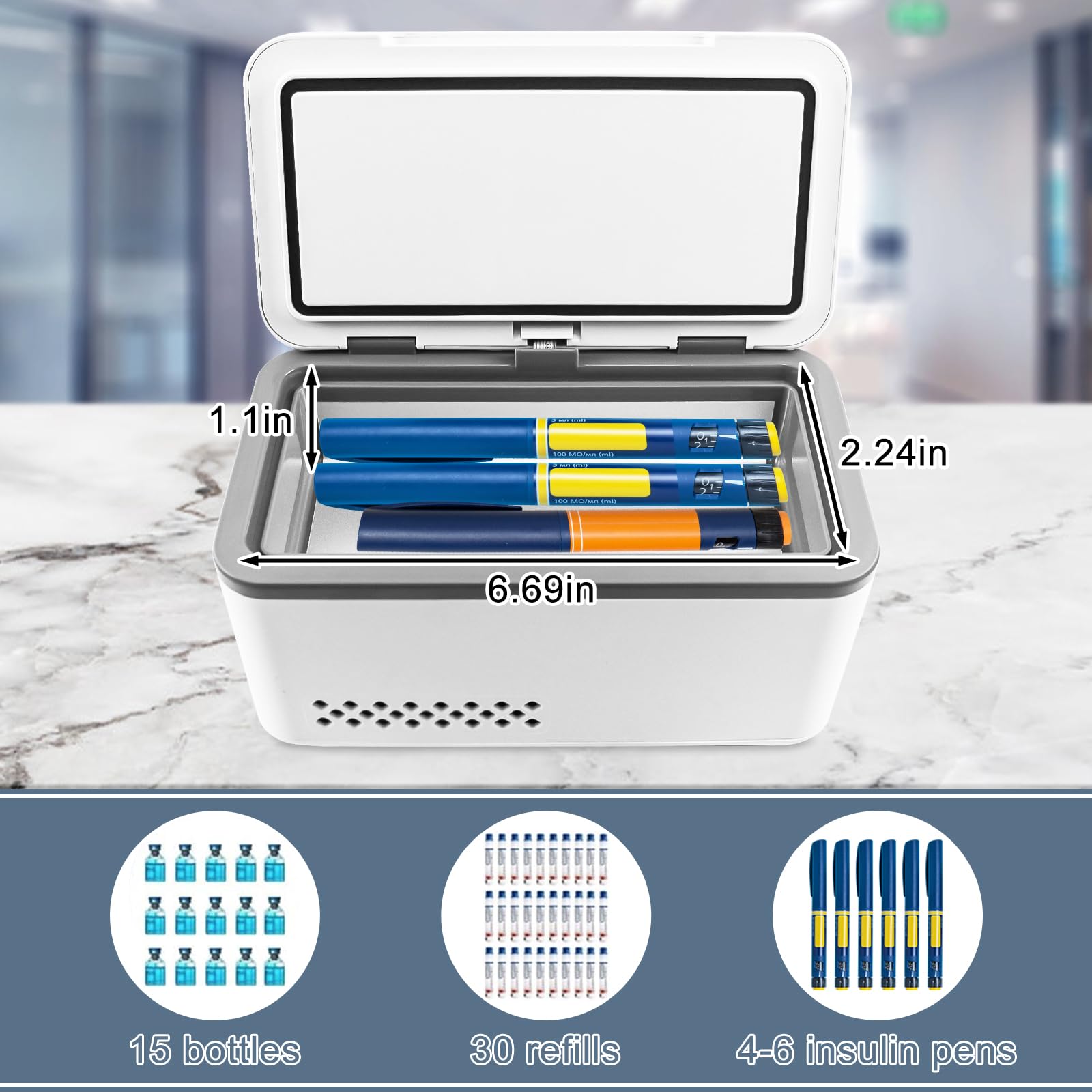 electric insulin cooler travel case side profile highlighting portability