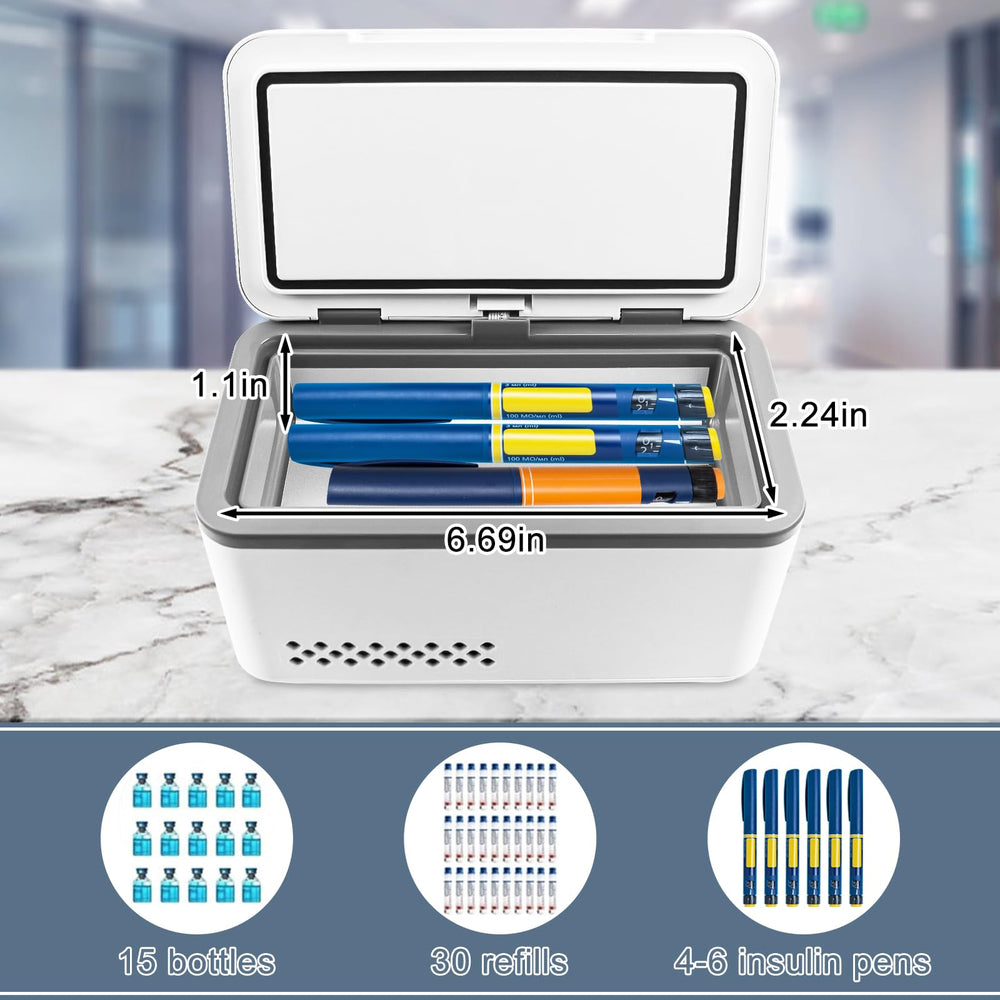 electric insulin cooler travel case side profile highlighting portability