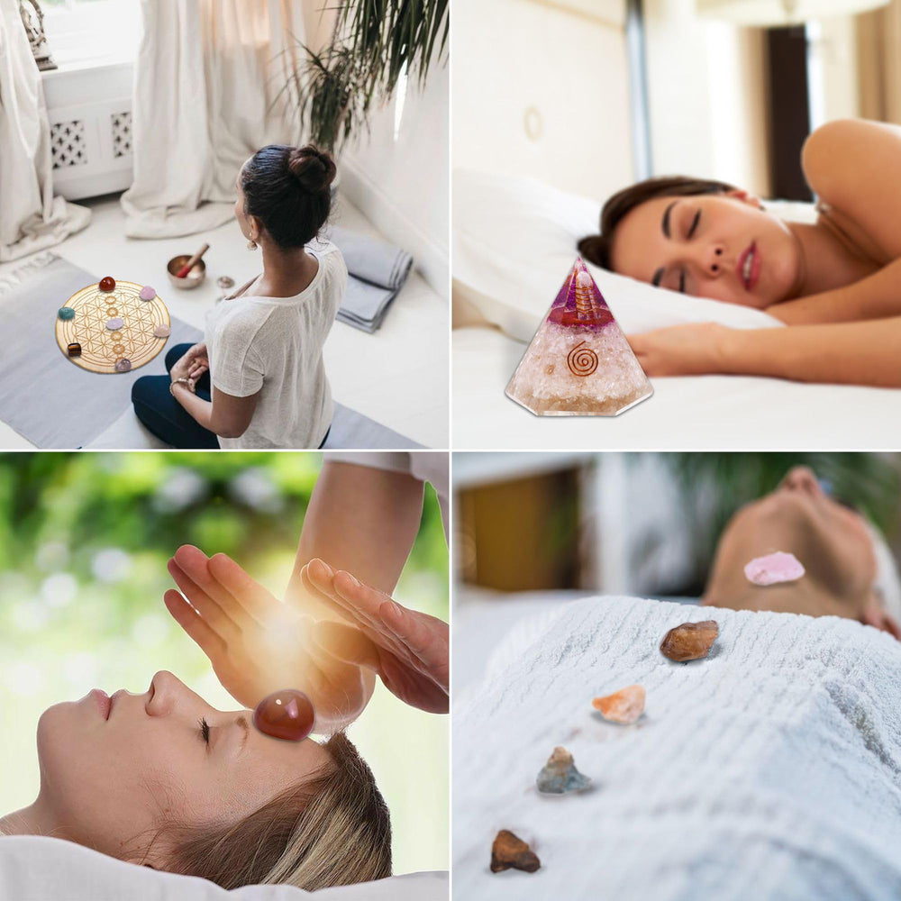 Eleet Healing Stones pyramid serves as energy focal point for home altar and mindful reflection