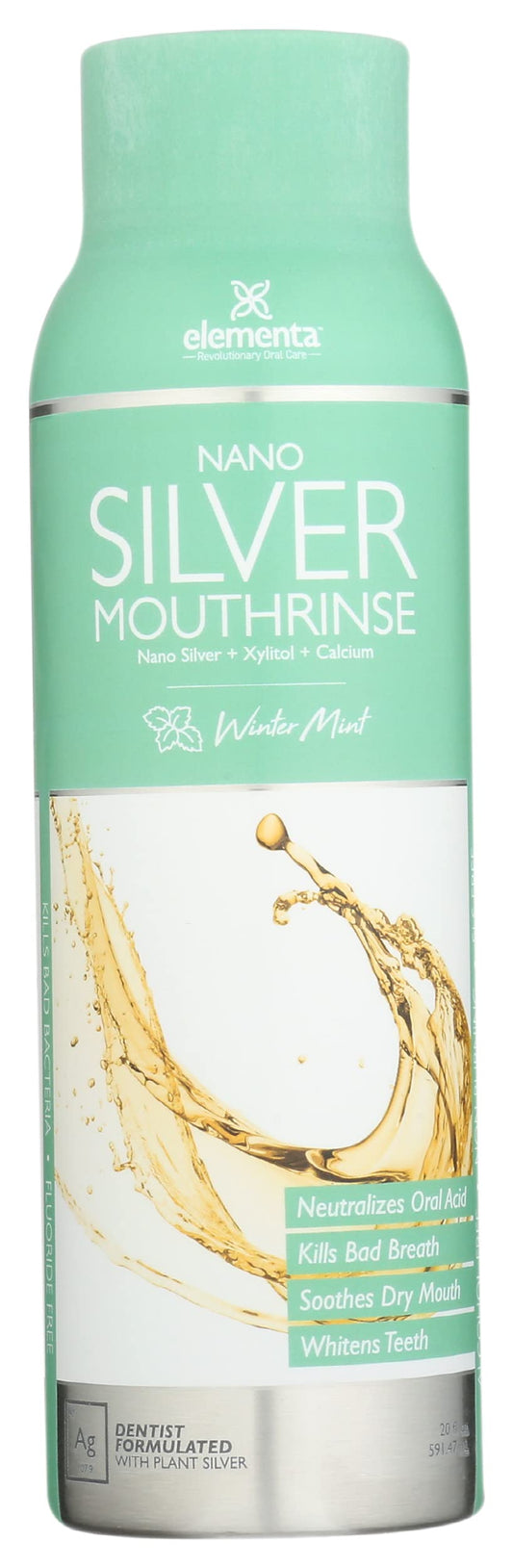 Elementa Nano Silver Winter Mint Mouth Rinse bottle for fresh breath and dry mouth relief.