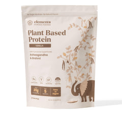 Elements Vanilla Plant Based Protein Powder bottle for daily vegan nutrition and clean fuel