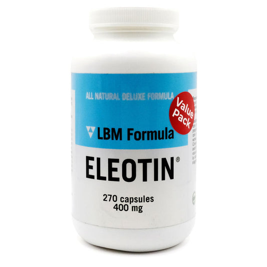 Close-up of Eleotin capsules shows bulk daily capsules for long-term wellness.