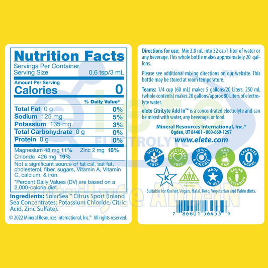 Elete Citrilyte Add-in concentrate mixes easily into any drink.