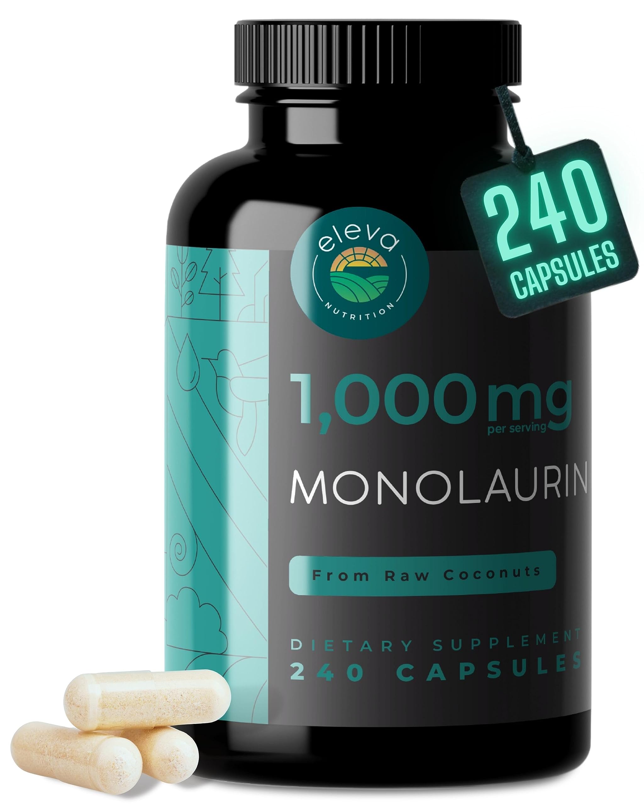 Eleva Nutrition Monolaurin 1000mg bottle close-up showing vegan capsules