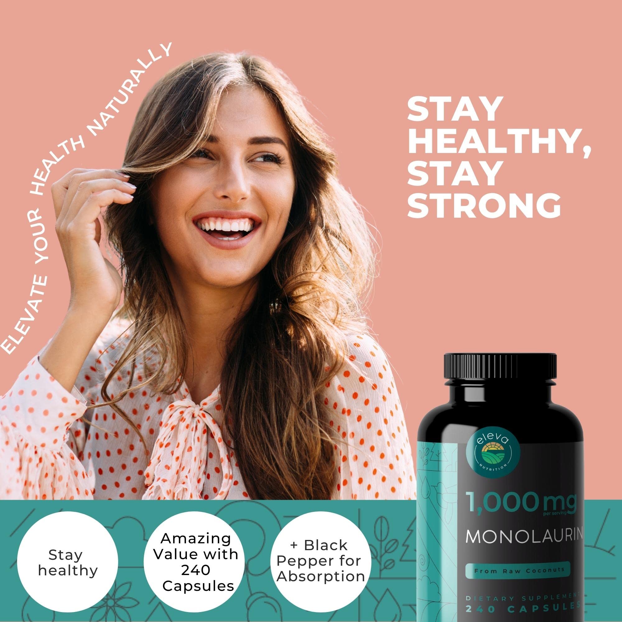 Close-up of Eleva Monolaurin capsules for easy daily intake
