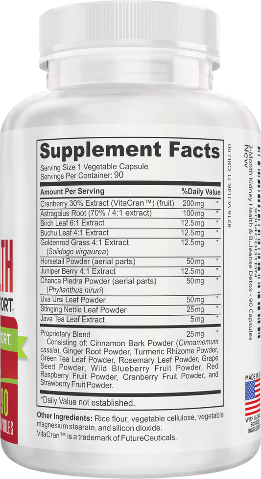Elevate Kidney & Bladder Support bottle back lists ingredients.
