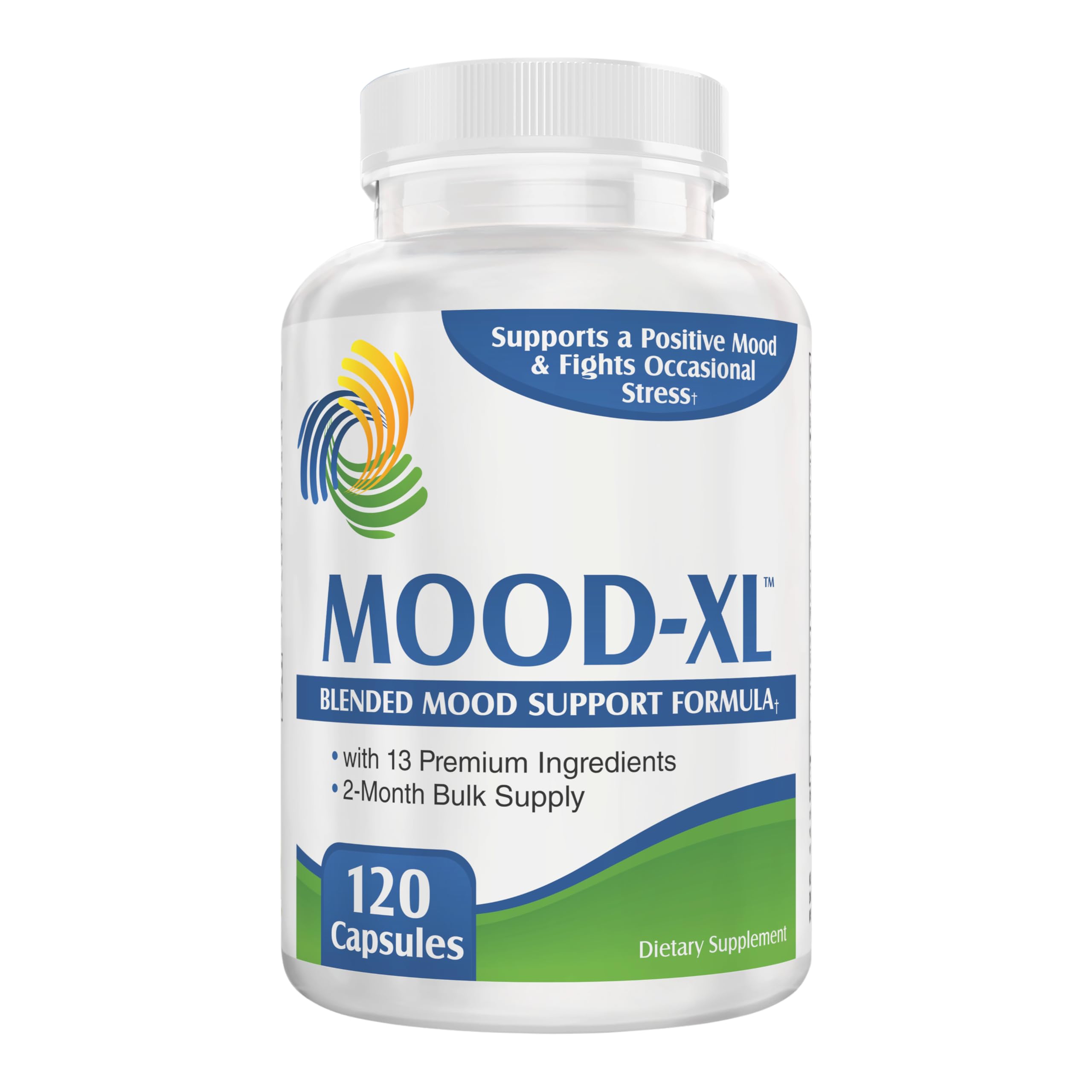Elevate Mood-XL bottle on desk conveys convenient, ready-to-use mood support