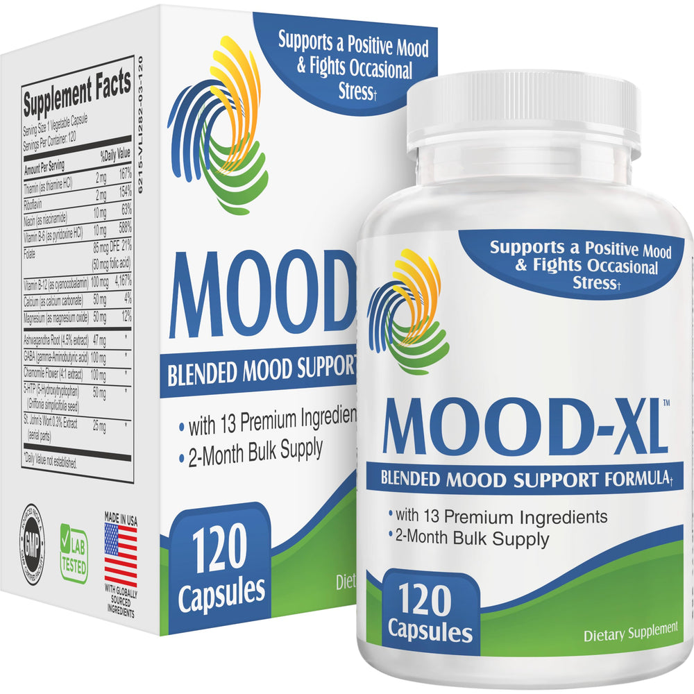 Elevate Mood-XL bottle front for daily calm and stable mood
