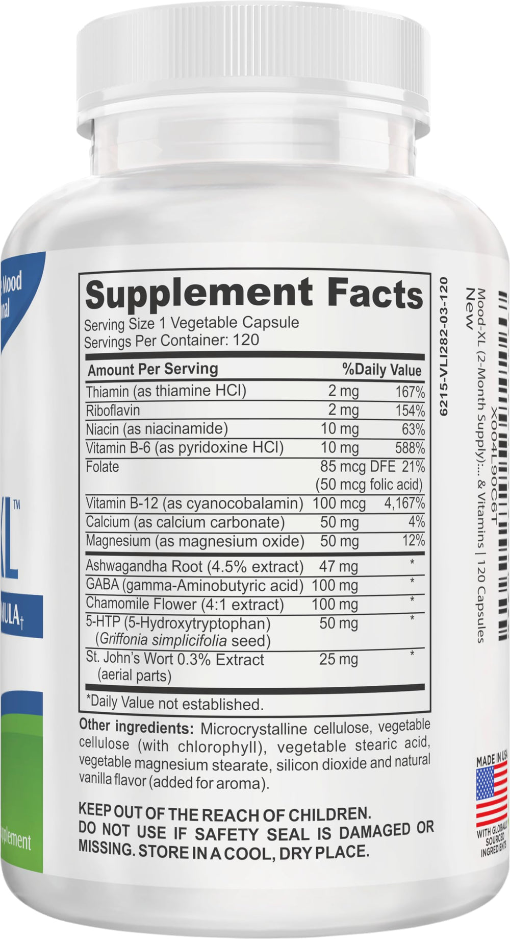 Elevate Mood-XL capsules closeup highlighting 13-ingredient blend for balanced mood support