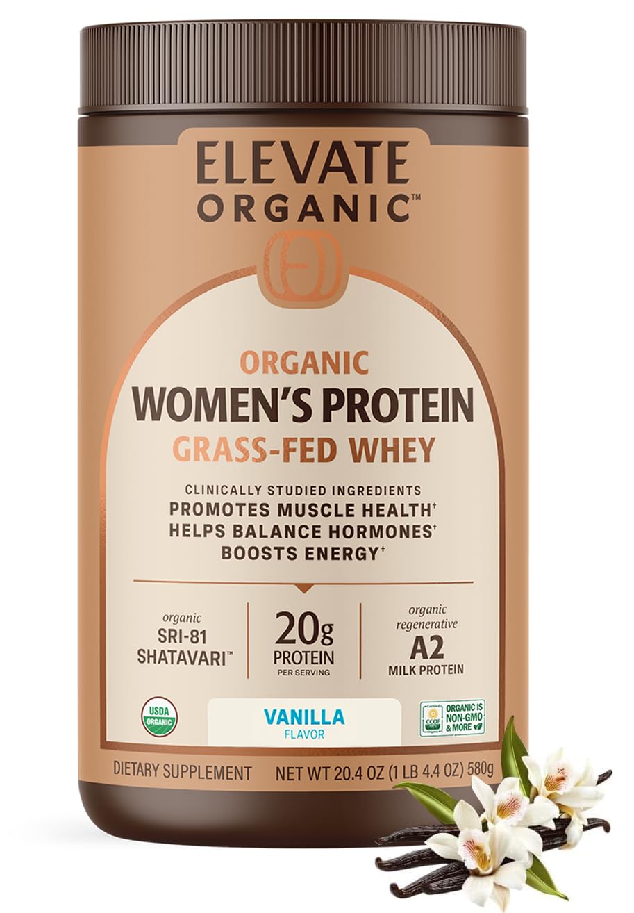 Elevate Organic Women’s Whey Protein Powder label for quick ingredient checks.