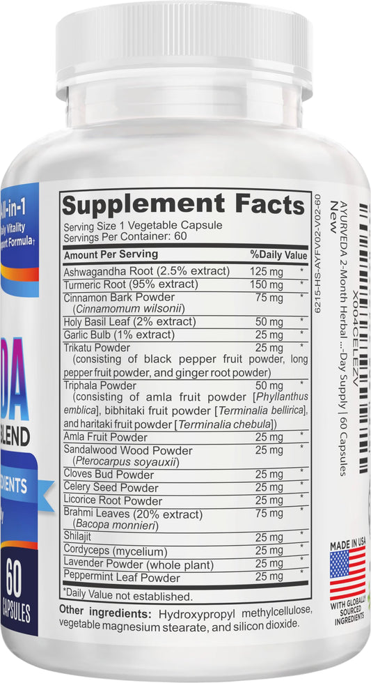Elevate Recovery Ayurveda ingredients label highlights 17 botanicals for well-rounded routine.