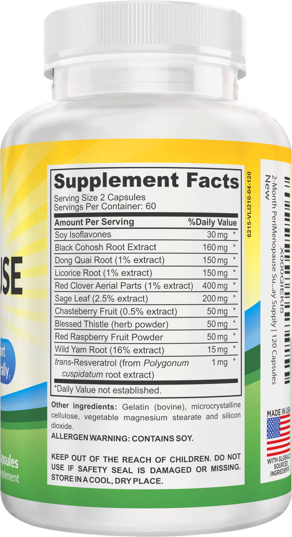 Elevate Recovery Perimenopause capsules close-up highlighting the herbal blend.