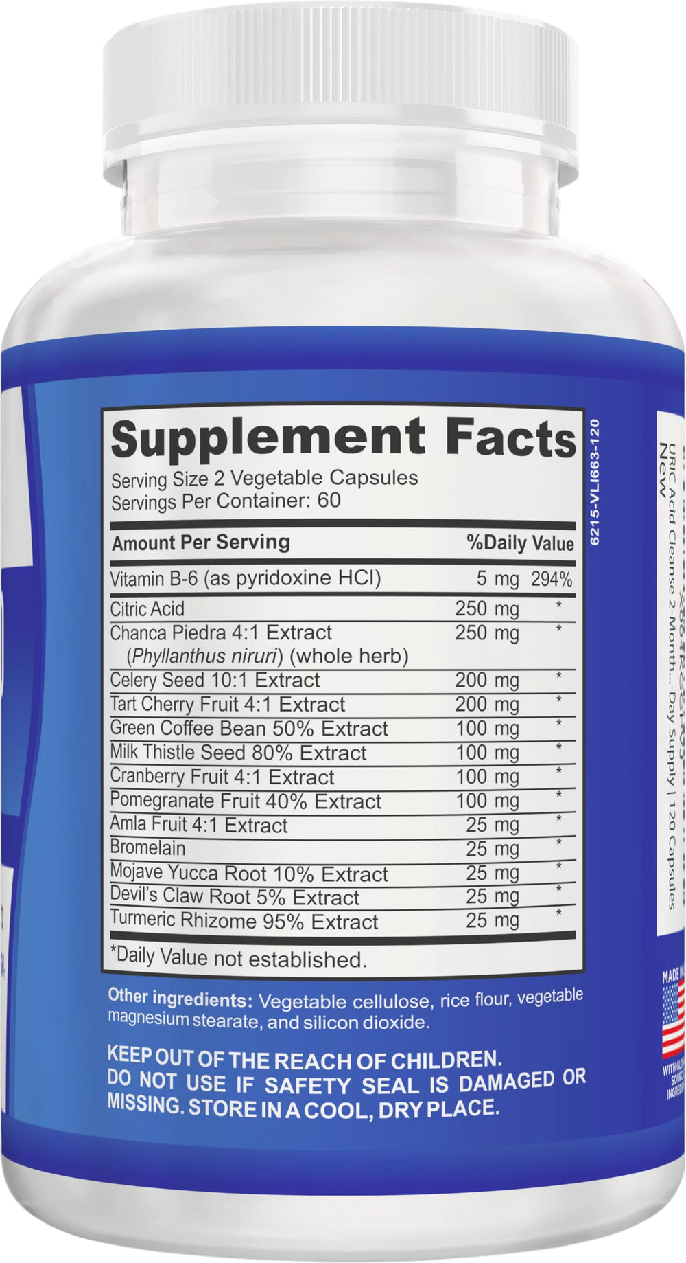 Elevate Recovery Uric Acid 14-in-1 capsules close-up highlights easy daily use.
