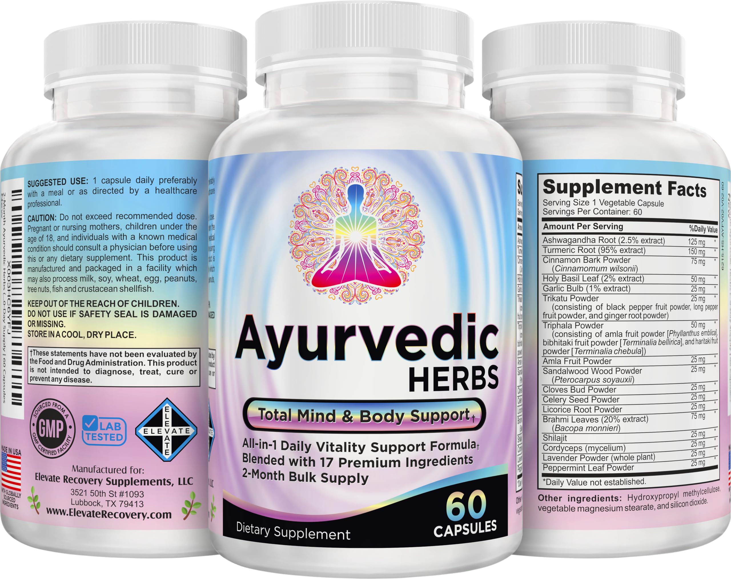 Elevate trikatu-triphala-brahmi-cordyceps ingredients close-up for holistic wellness