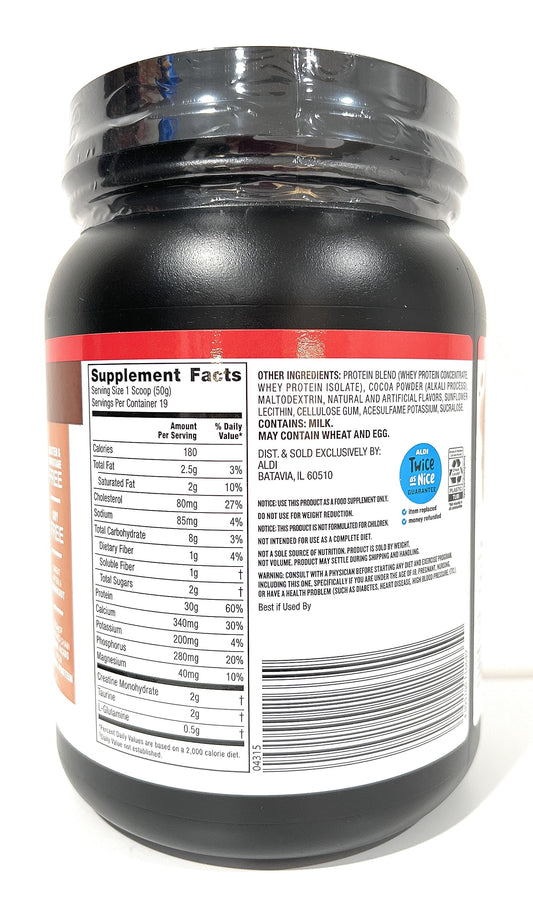 Elevation by Millville chocolate protein powder scoop showing portion for precise fueling.
